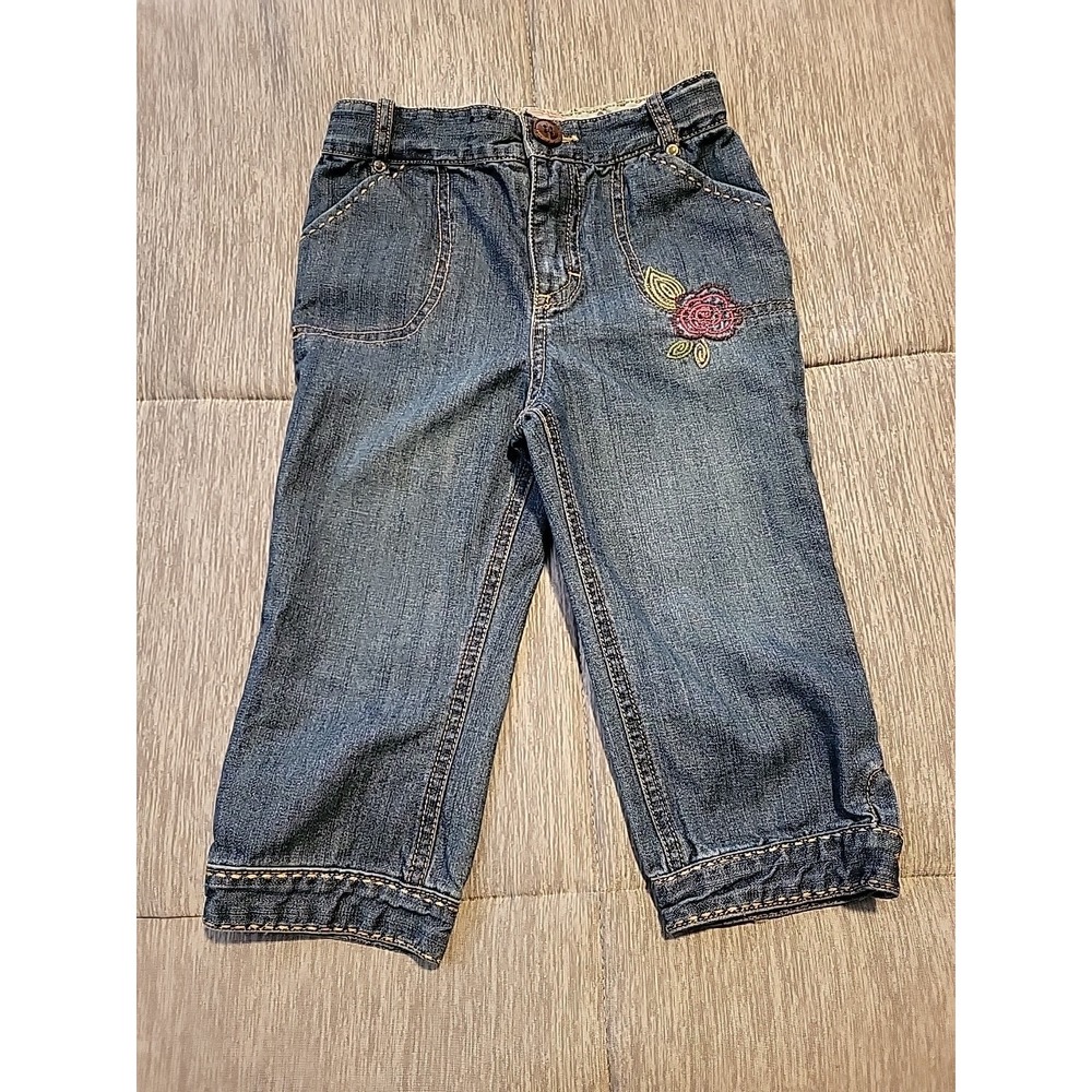 Y2K Genuine Kids By OSHKOSH‎  Flower Embroidered Denim Capris 5T